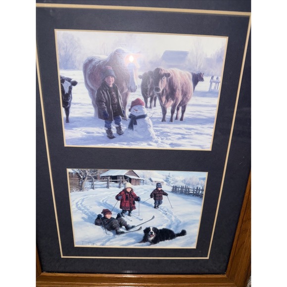 R.J. Duncan "Winter Friends"‎ & "Ski Lessons" – Framed Print Set (1996) 18"x14" - Picture 2 of 7
